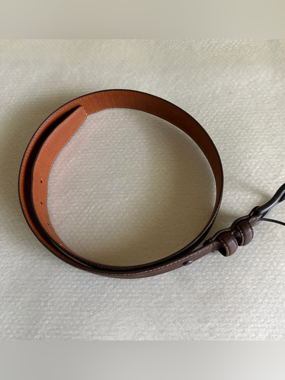 Boconi Two-Tone Leather Belt in Dark Brown with Tan Interior‎